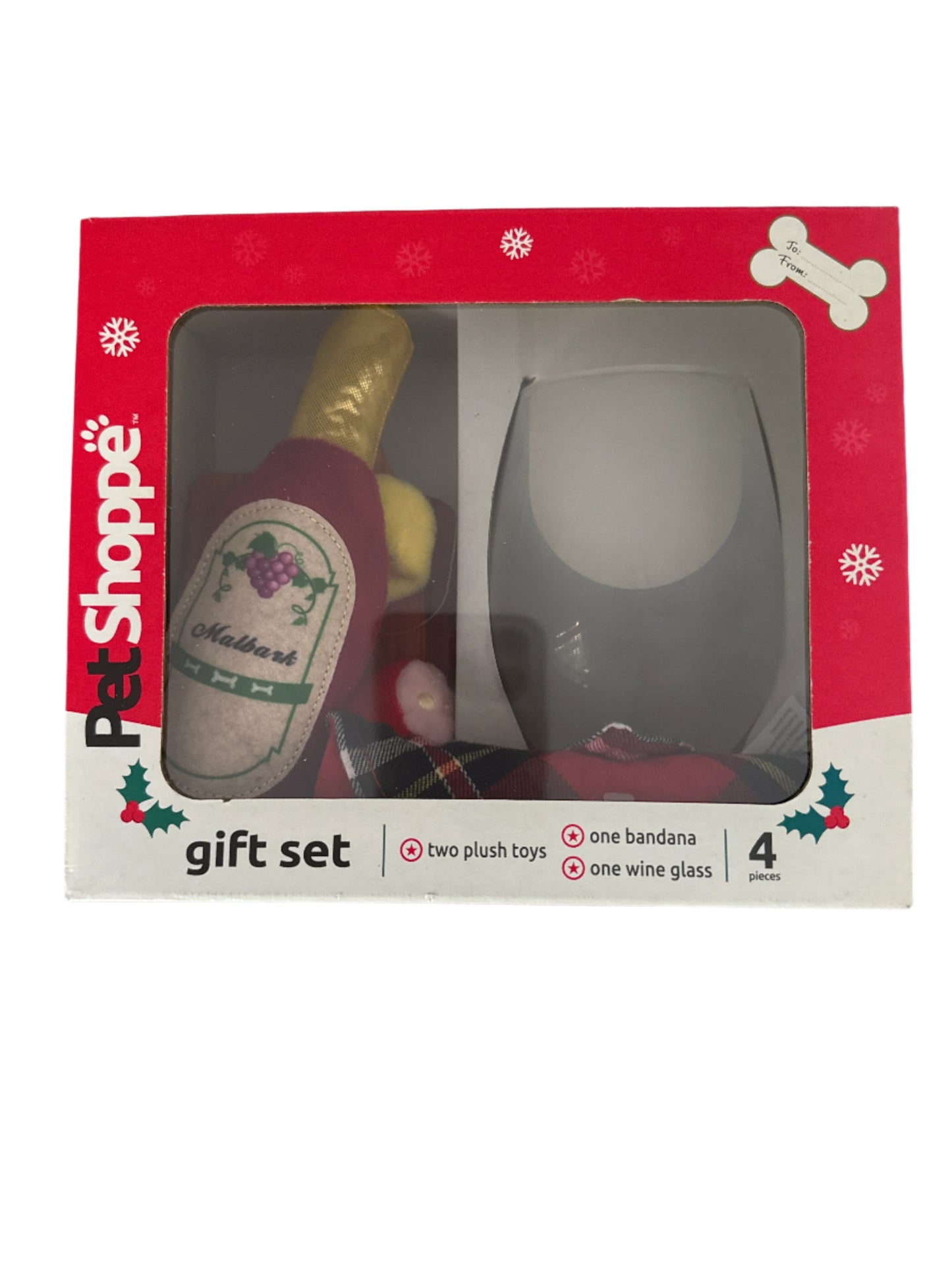 Pet Shoppe 4-piece dog gift set with plush toys, bandana, and dog bowl