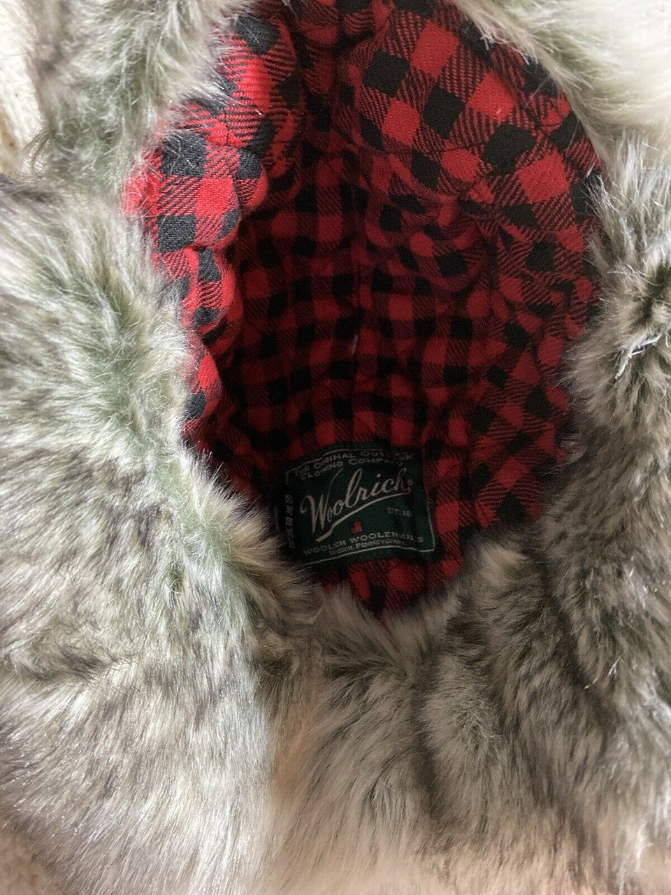 WOOLRICH WOOL BOMBER AVIATOR TRAPPER HAT Small S grey tan red PLAID