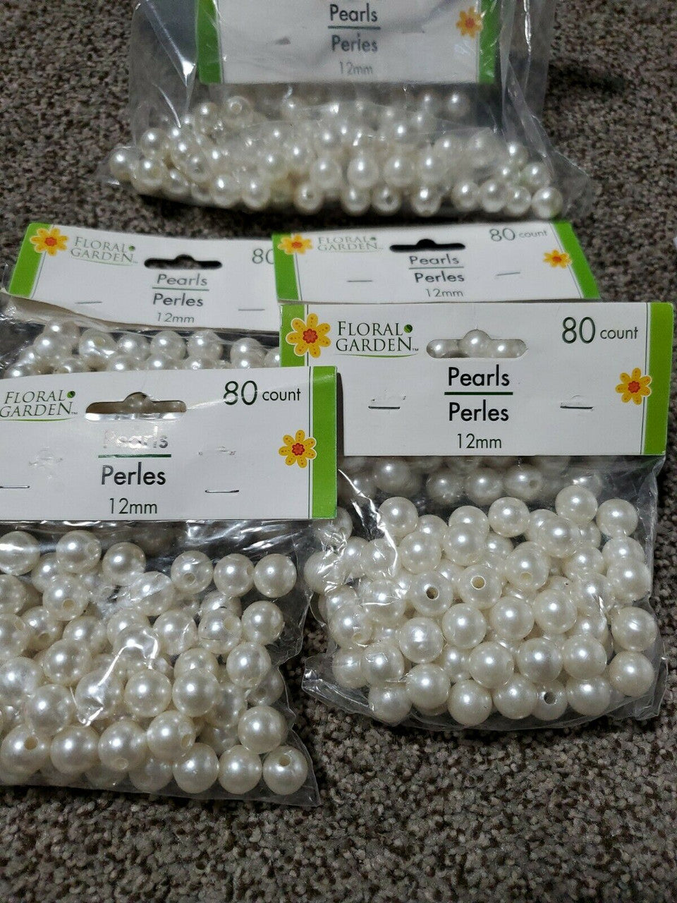 Floral Garden White Pearls 12 mm Round Craft Beads 5 packs 400pc lot