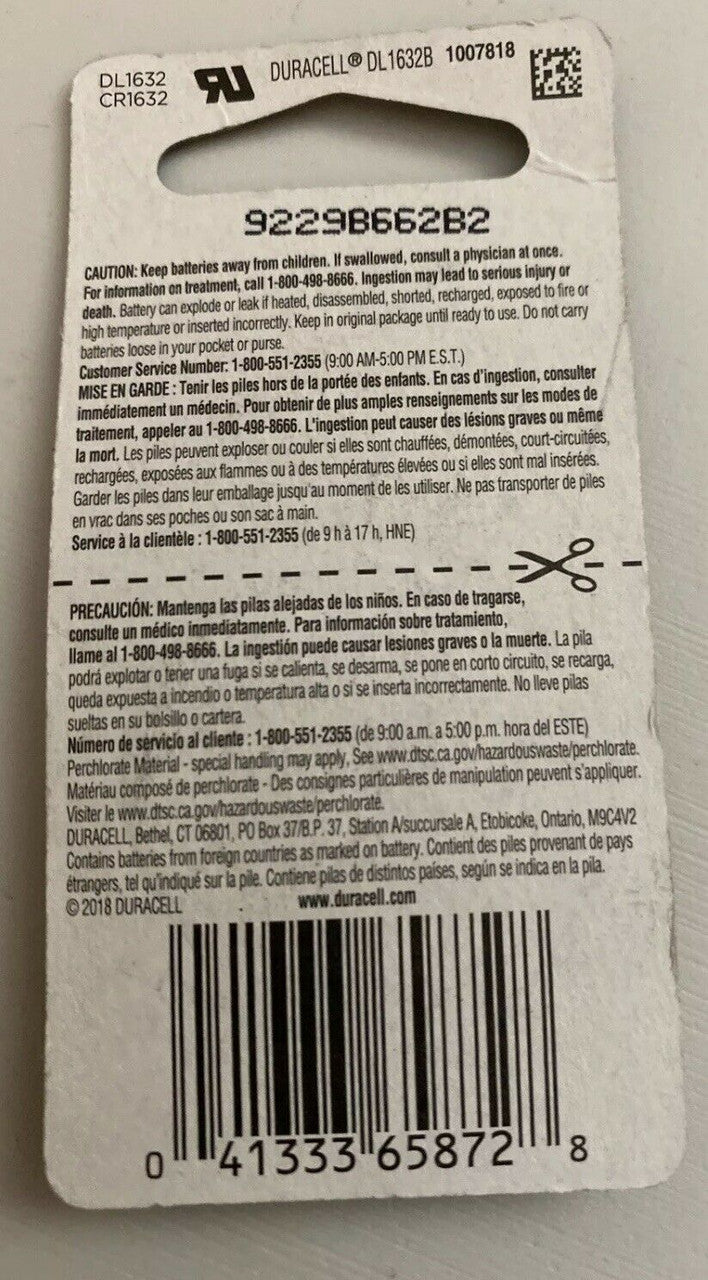 1 New Duracell CR1632 Lithium Coin Battery 3V DL1632