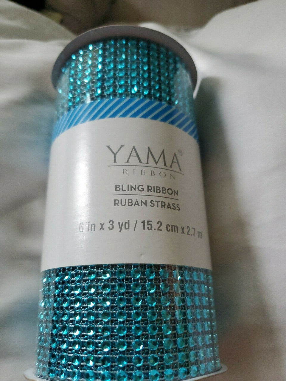 YAMA BLING RIBBON WRAP ROLL CRYSTAL SPARKLE RUBAN STRASS 6"×3YD BLUE