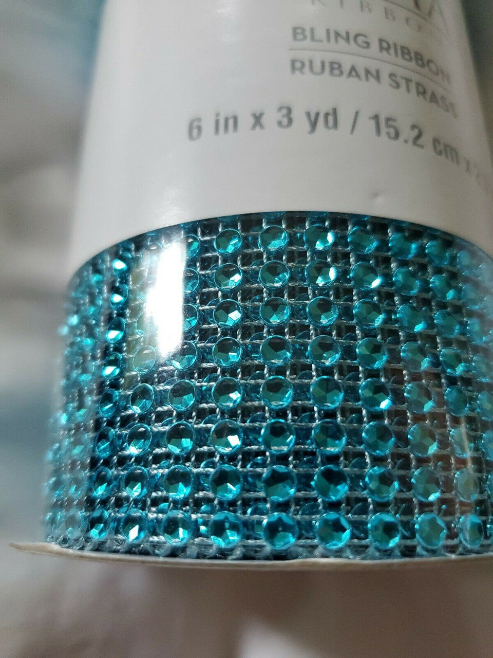 YAMA BLING RIBBON WRAP ROLL CRYSTAL SPARKLE RUBAN STRASS 6"×3YD BLUE