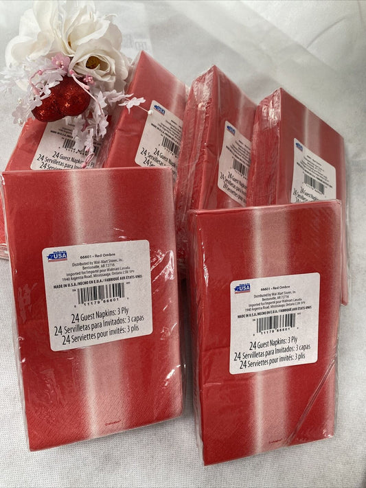 Guest Napkins 6 Packs Diva RED Ombre #66601 3 Ply 24 Pack Made in USA