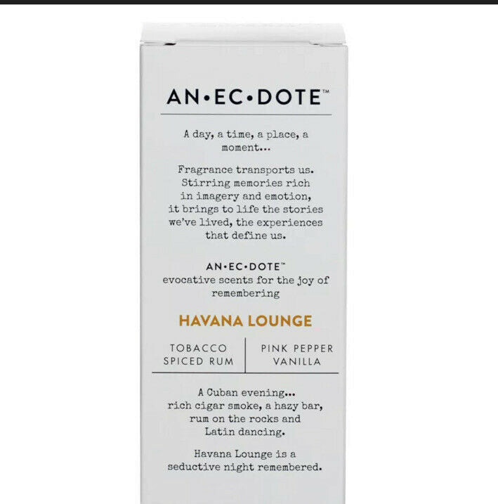 Anecdote Havana Lounge Eau De Toilette Spray, 3.4 oz bottle and box – unisex fragrance with vanilla, tobacco, and rum notes
