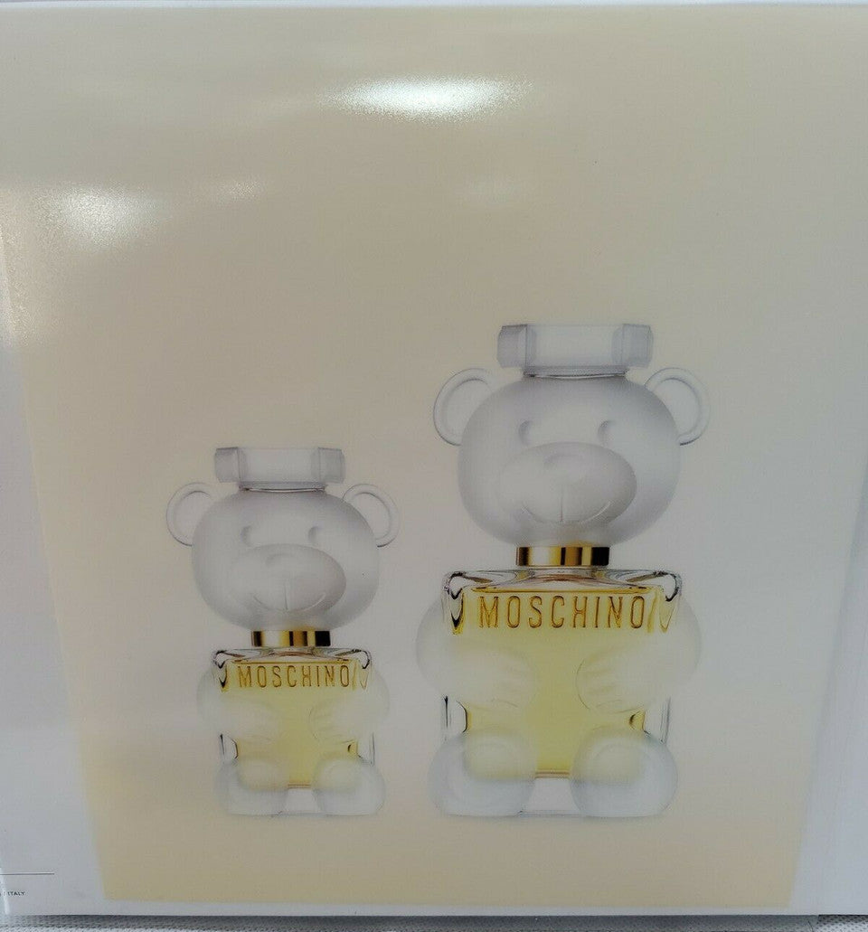 Moschino Toy 2 women's perfume gift set with two teddy bear-shaped spray bottles in original white and gold packaging