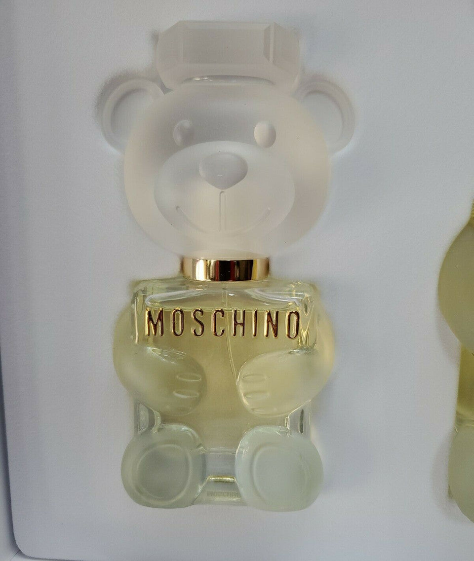 Moschino Toy 2 women's perfume gift set with two teddy bear-shaped spray bottles in original white and gold packaging