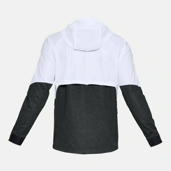 Men’s UA Hybrid windbreaker jacket in black and white, size XL, with hood and zip front