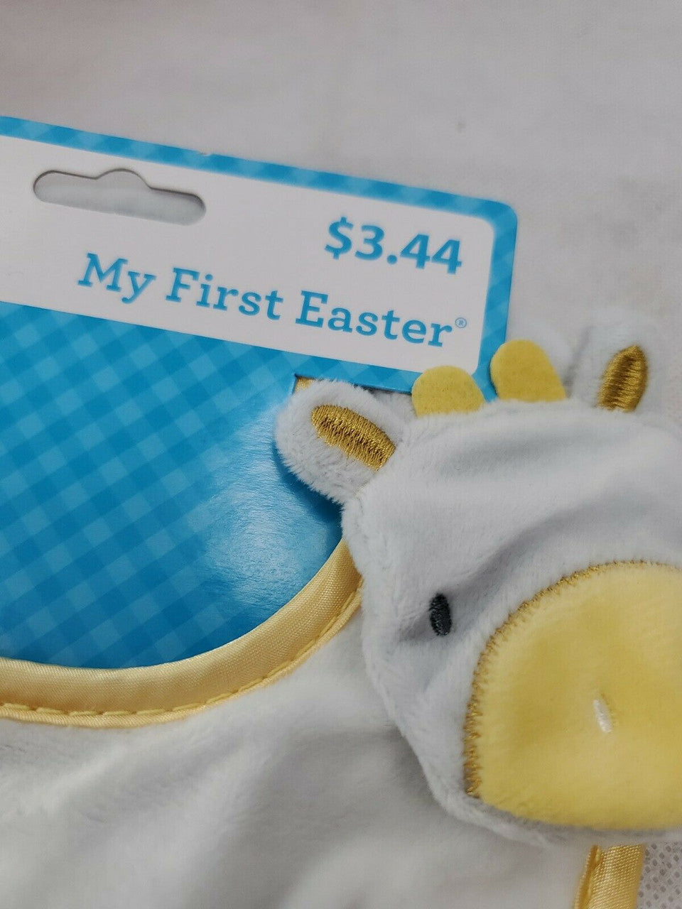 "MY FIRST EASTER" GRAY yellow animal dots baby cow