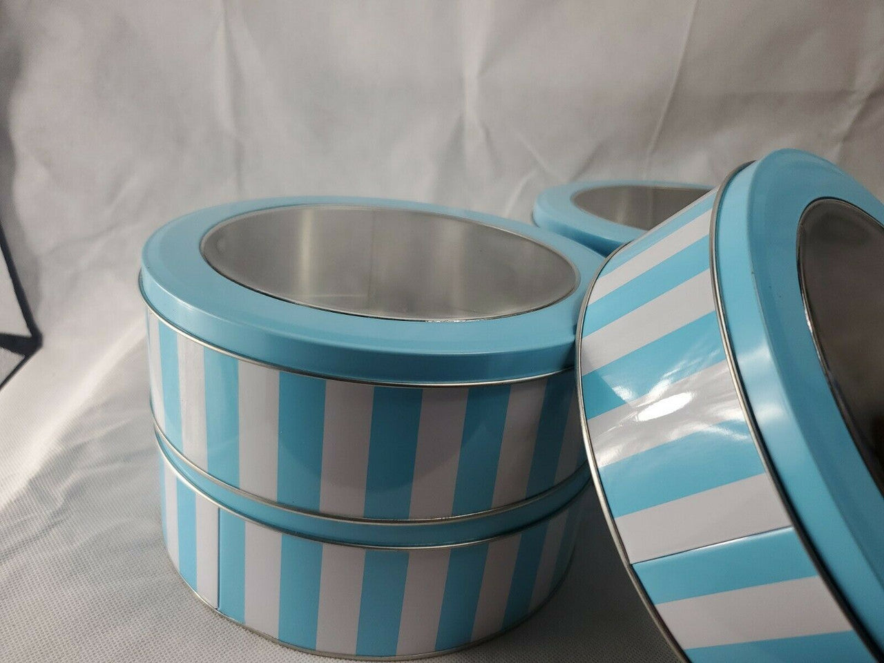 Round Window Tin Blue And White Lot of 5 rounds 8 inche diameter 3 inch high