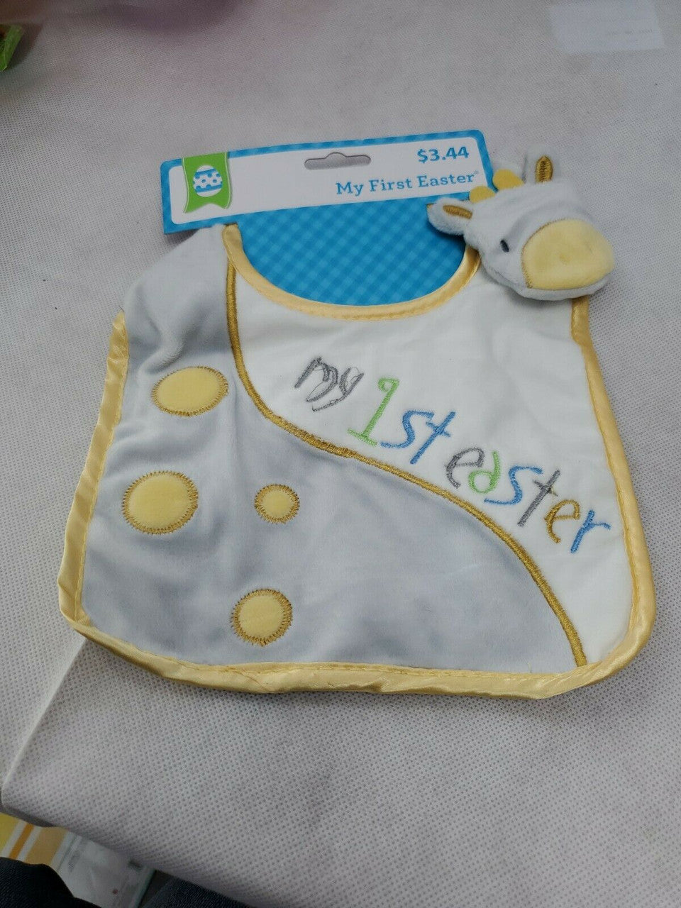 "MY FIRST EASTER" GRAY yellow animal dots baby cow