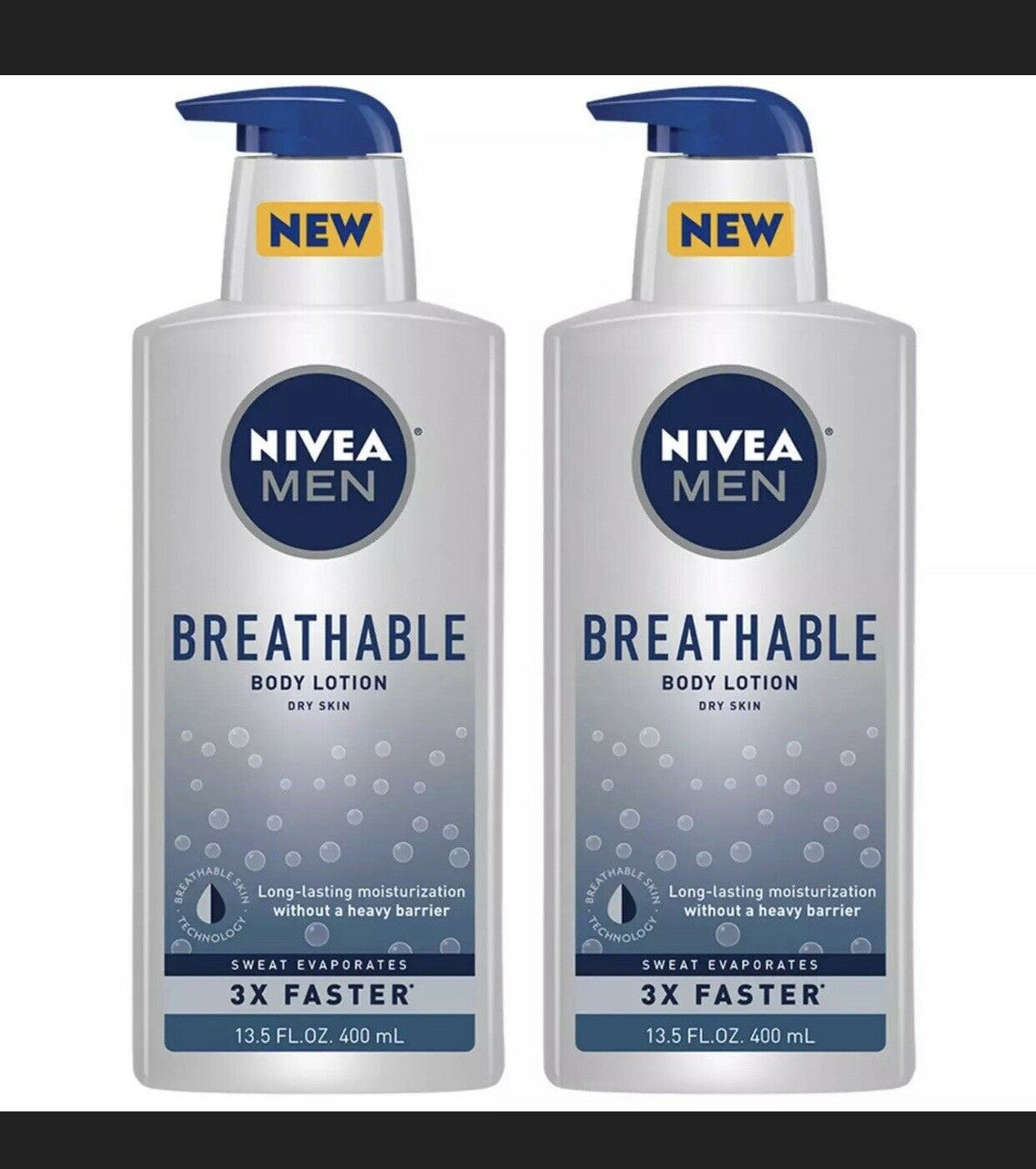 (2) Packs Nivea Men Breathable Body Lotion Dry Skin 13.5 Oz Each