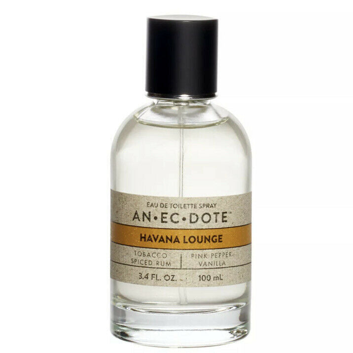 Anecdote Havana Lounge Eau De Toilette Spray, 3.4 oz bottle and box – unisex fragrance with vanilla, tobacco, and rum notes