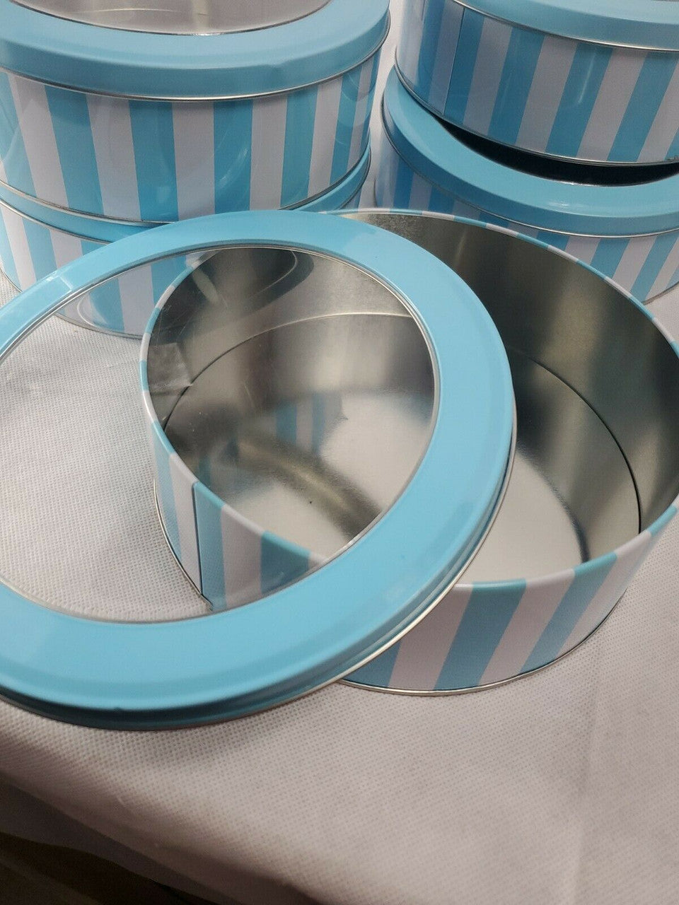 Round Window Tin Blue And White Lot of 5 rounds 8 inche diameter 3 inch high