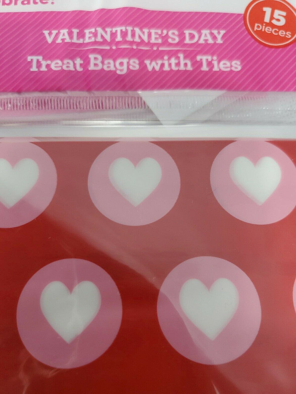 12 Valentine's Day Treat bags with Ties Red with White Colored Hearts