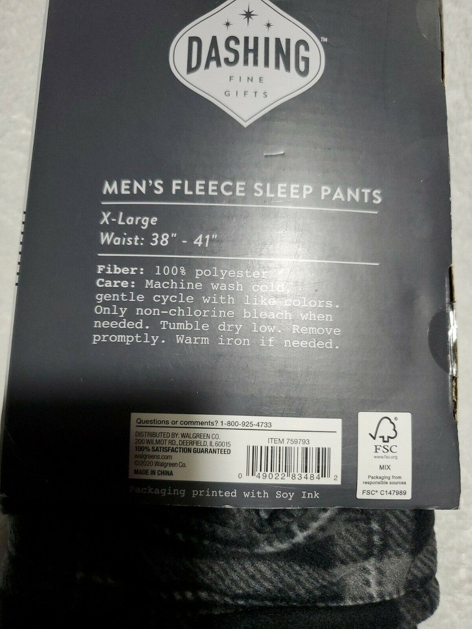 Black and grey plaid fleece sleep pants for men, size XL, by Dashing