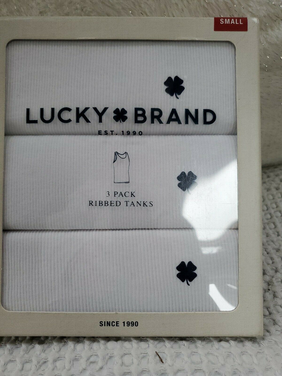 LUCKY BRAND Men's 3 Pack 100% Cotton Ribbed White Tanks Size S