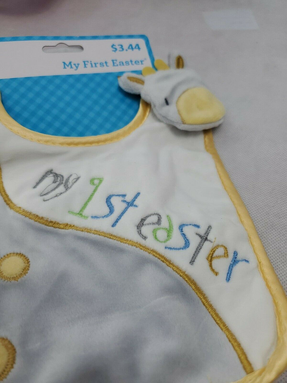 "MY FIRST EASTER" GRAY yellow animal dots baby cow