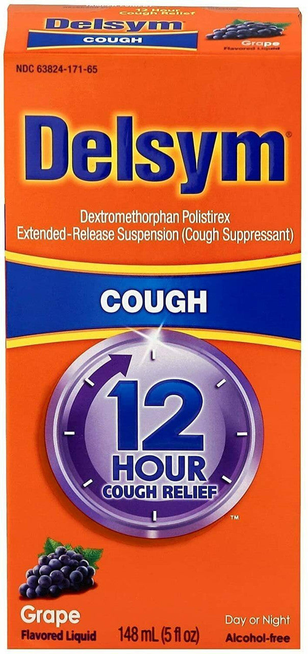 1 bottle Delsym Cough day or night 12 Hour Alcohol Free GRAPE 5 oz.