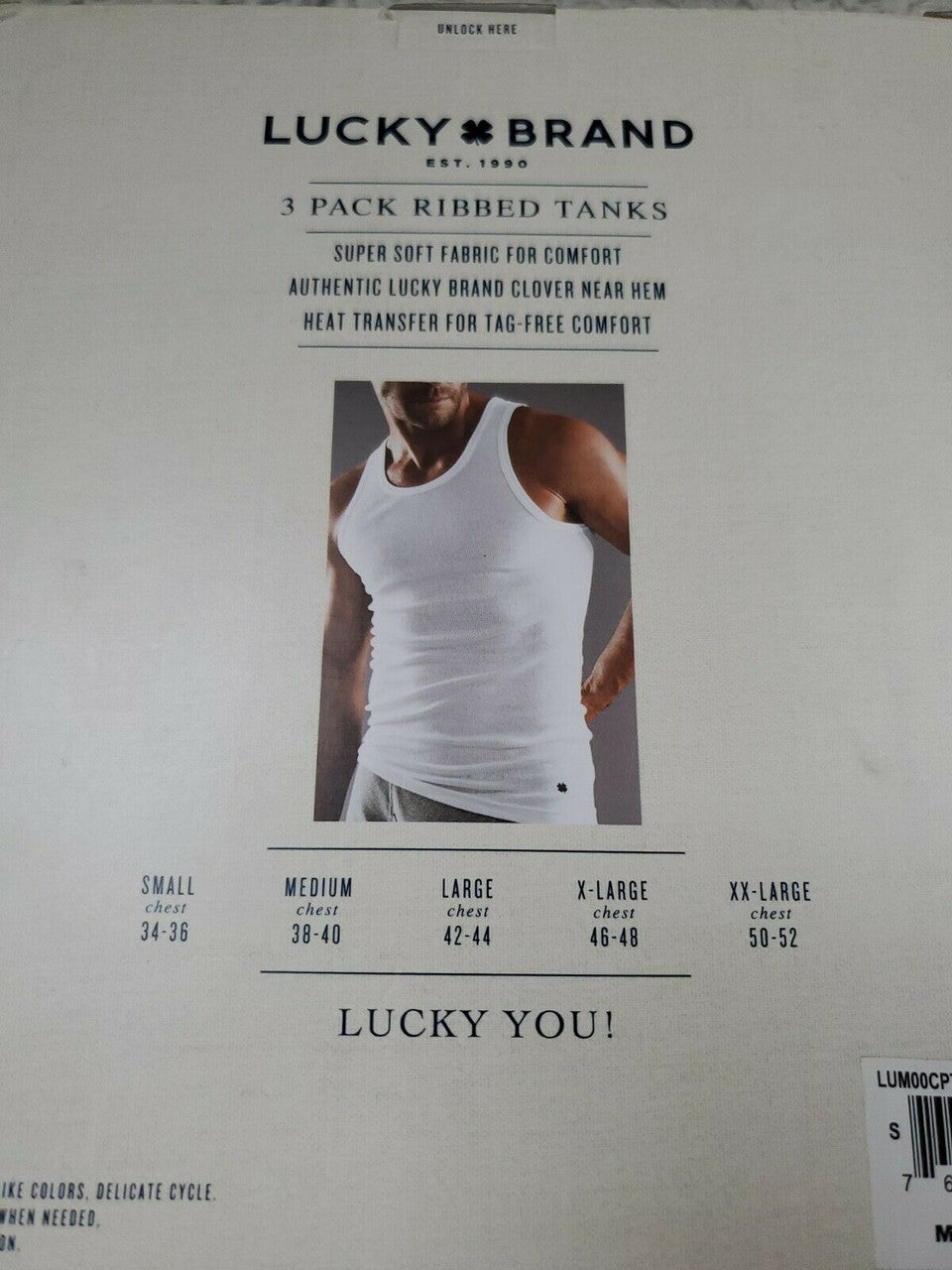 LUCKY BRAND Men's 3 Pack 100% Cotton Ribbed White Tanks Size S
