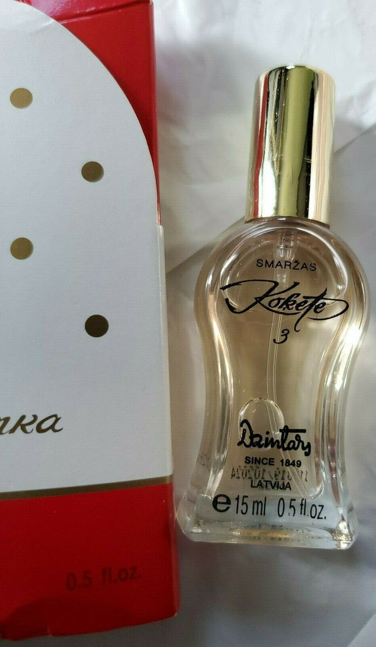 Dzintars Kokete Eau de Parfum 15 ml with original packaging and bottle shown from multiple angles
