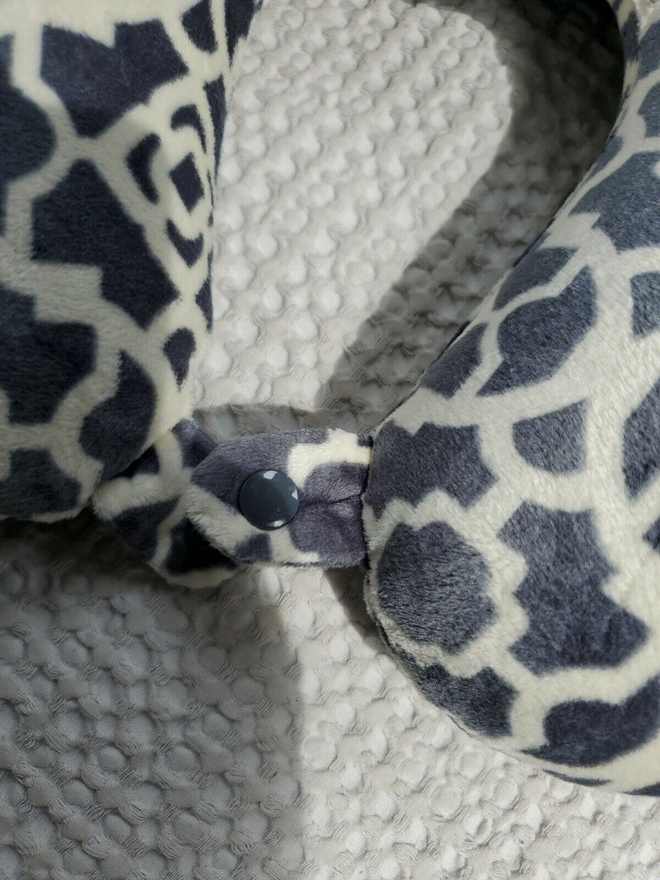 World's Best Travel Neck Pillow Microfiber Cover Gray and Padded Eyeshade