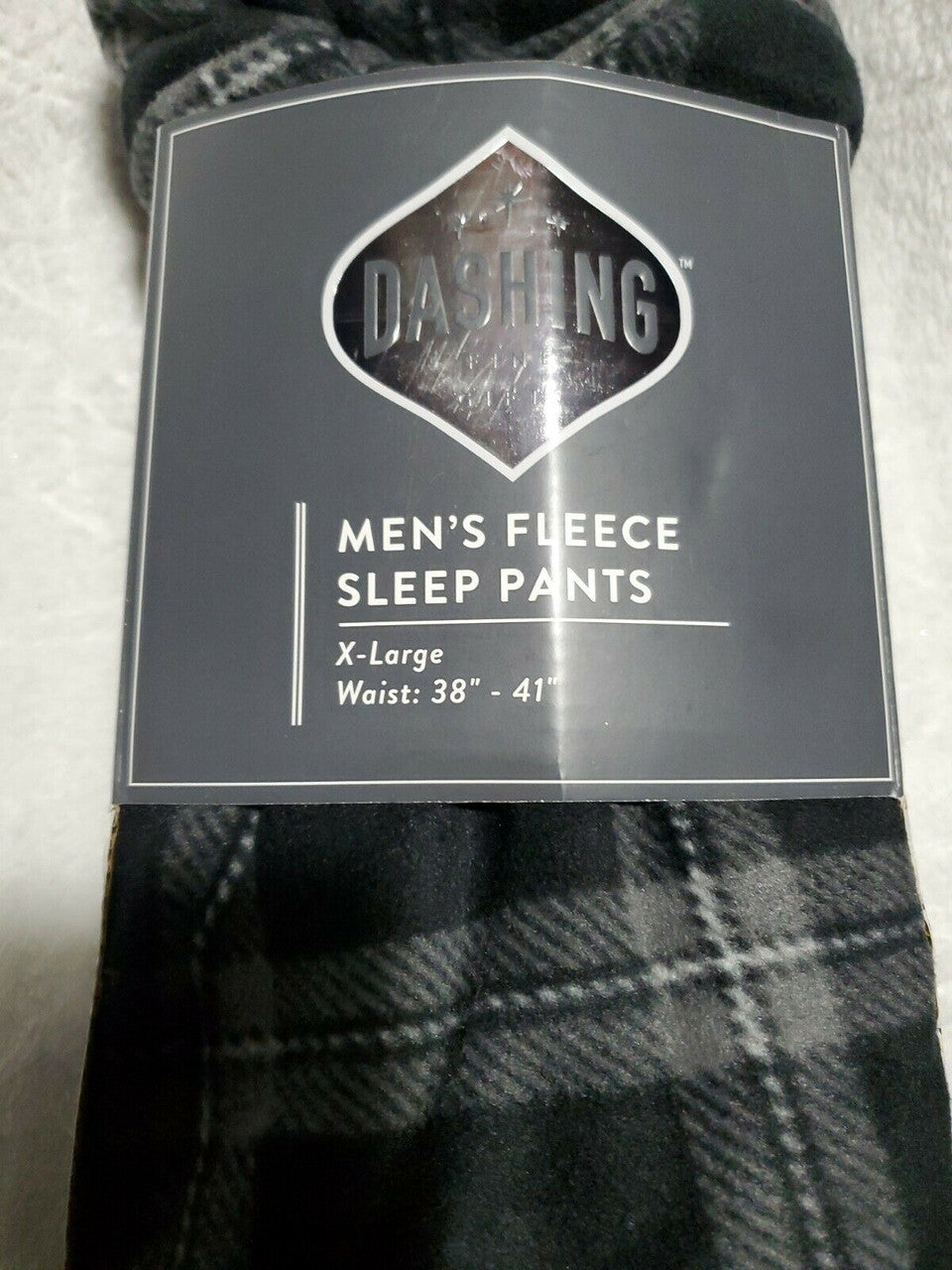 Black and grey plaid fleece sleep pants for men, size XL, by Dashing