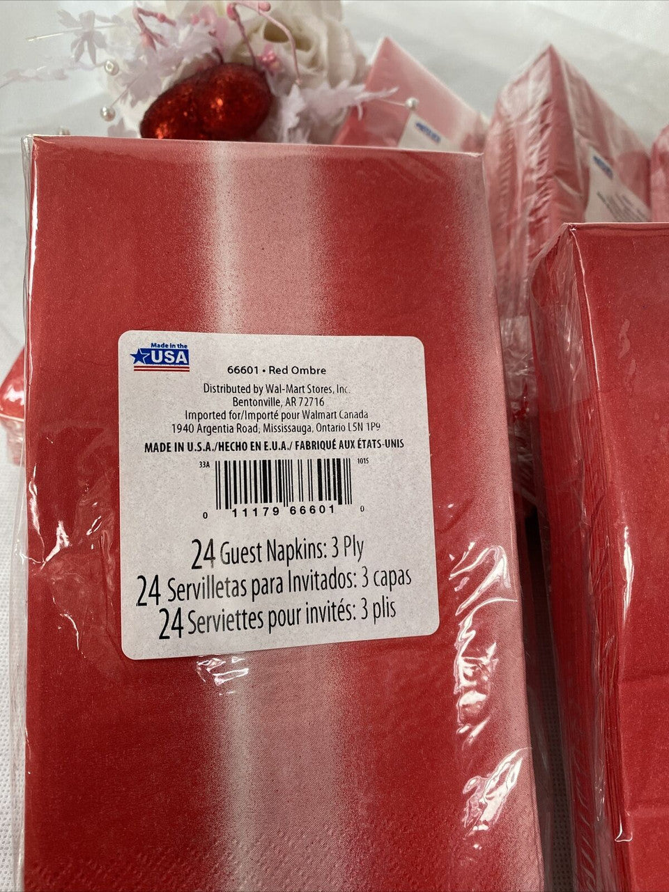 Guest Napkins 6 Packs Diva RED Ombre #66601 3 Ply 24 Pack Made in USA
