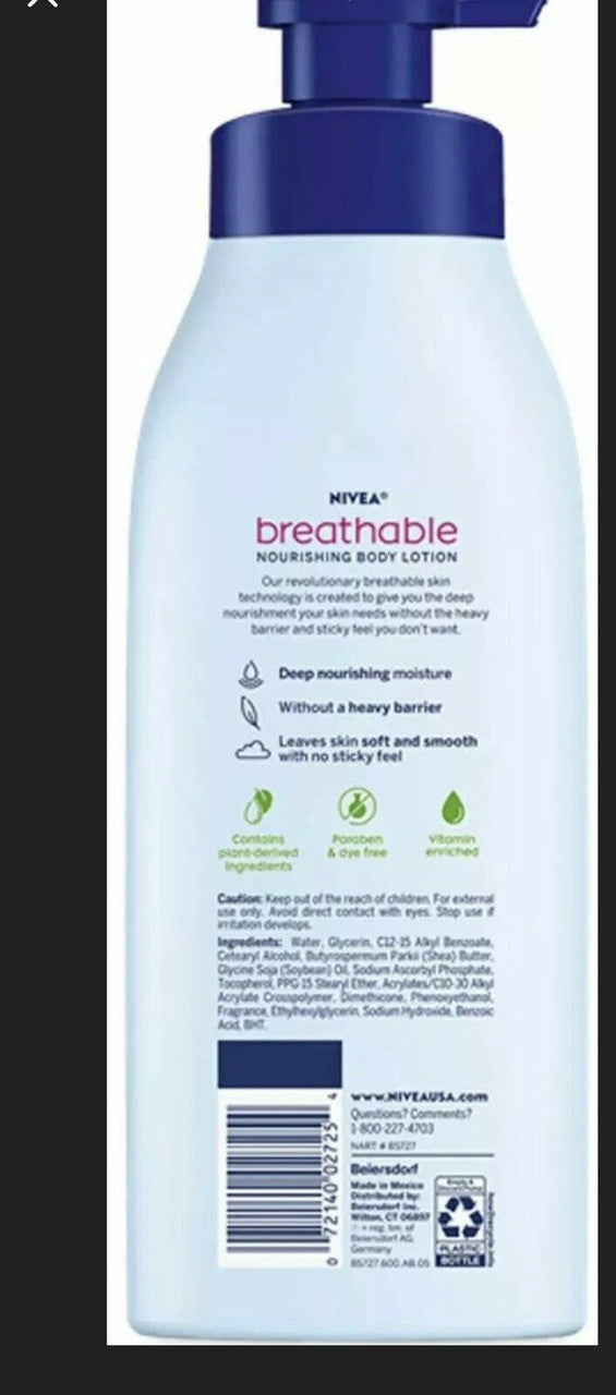 (2) Packs NIVEA Breathable Tropical Breeze Body Lotion - 13.5 fl oz Each Bottle