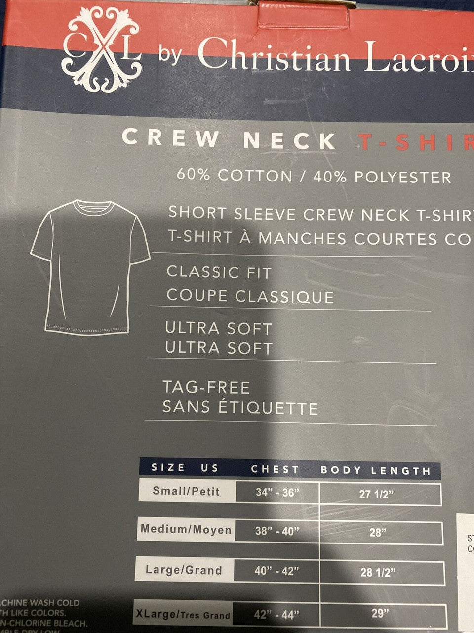 Christian Lacroix men's 3-pack white crew neck T-shirts in classic fit with packaging and product details shown.