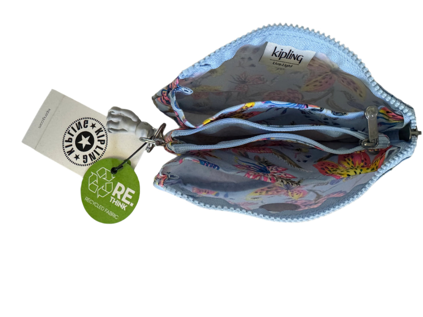 Kipling Wild Flowers Creativity Large Pouch with floral print, triple compartments, and zip closure, ideal for cosmetics and travel organization.