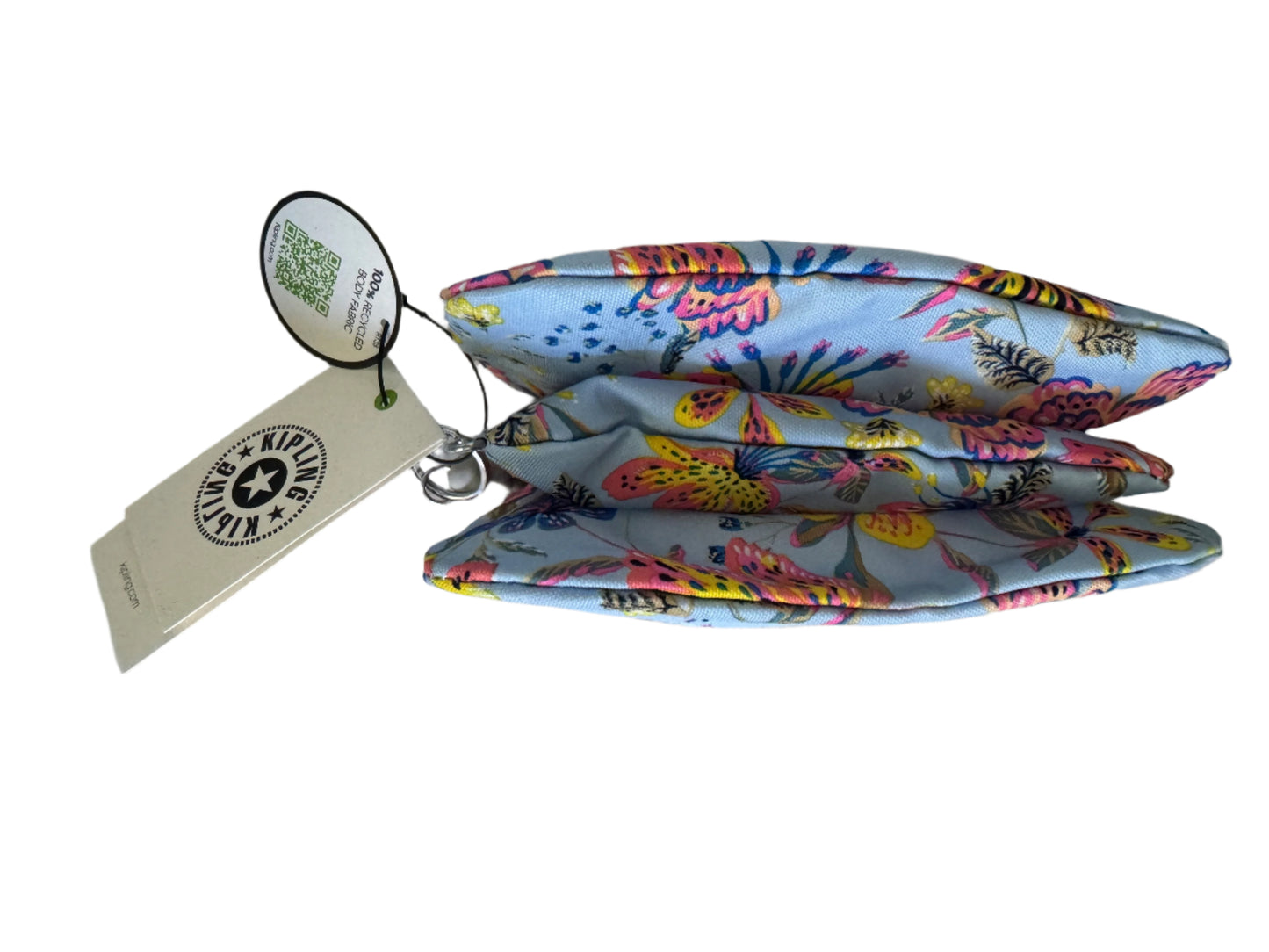 Kipling Wild Flowers Creativity Large Pouch with floral print, triple compartments, and zip closure, ideal for cosmetics and travel organization.