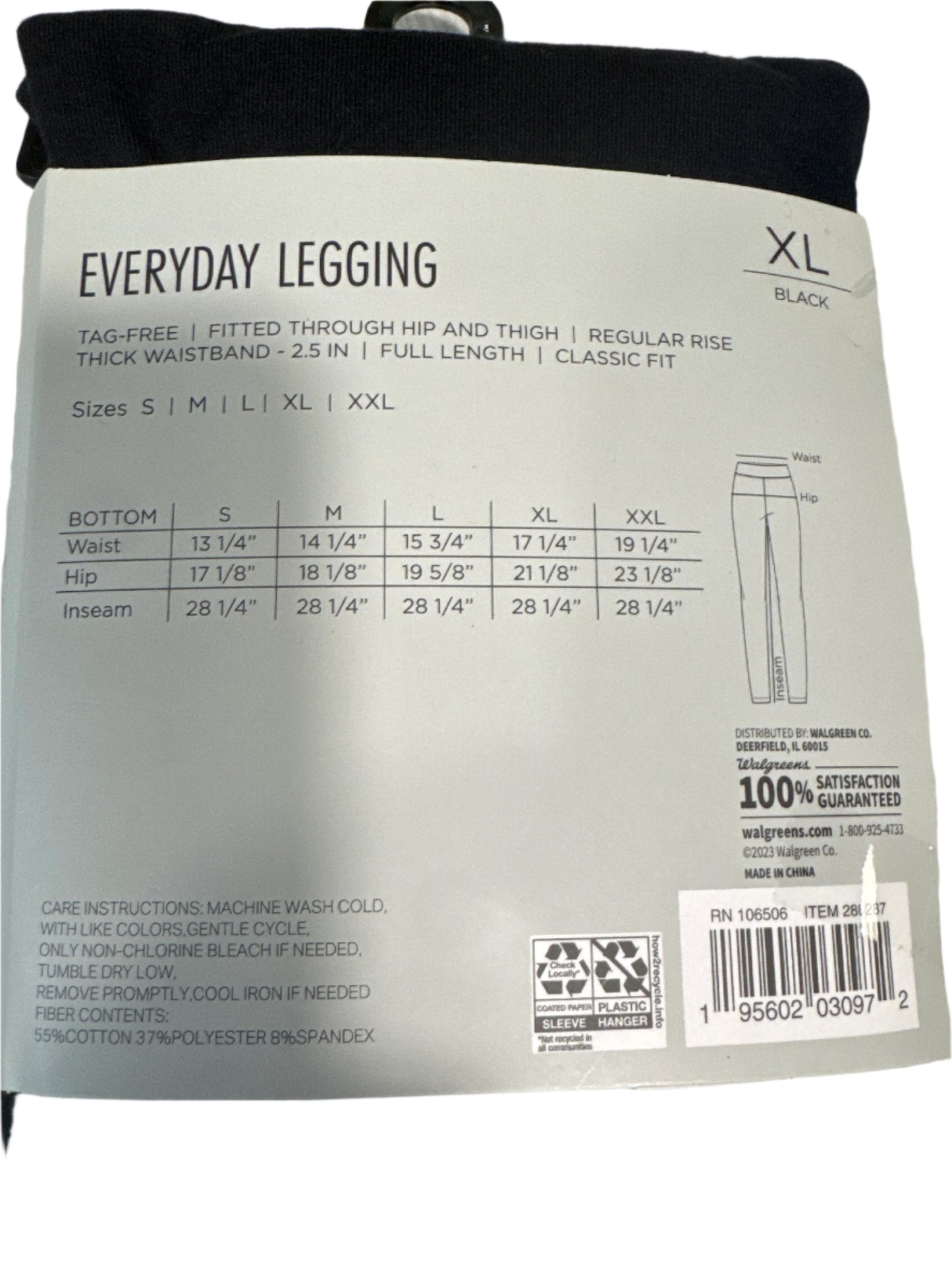 West Loop black everyday legging XL shown in packaging with tag-free, fitted design and cotton-blend comfort