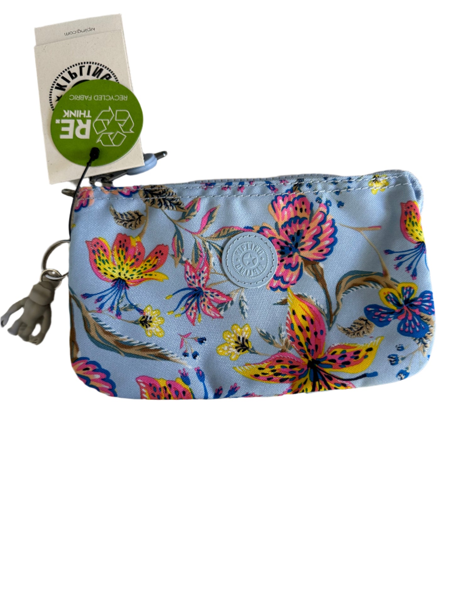 Kipling Wild Flowers Creativity Large Pouch with floral print, triple compartments, and zip closure, ideal for cosmetics and travel organization.