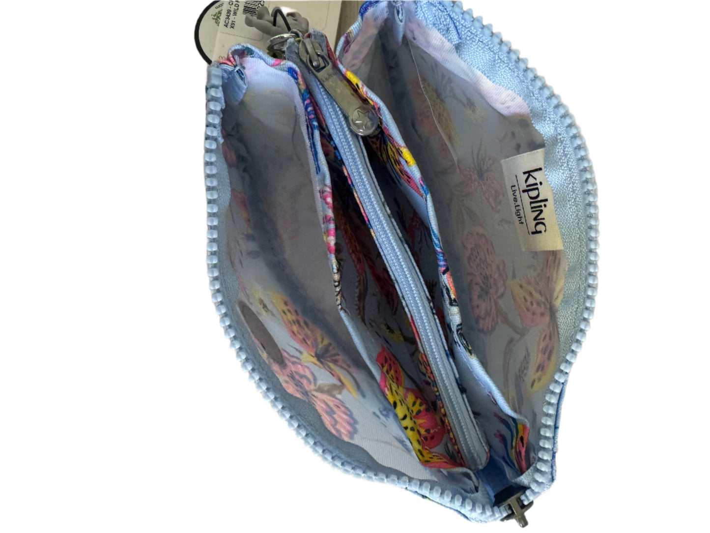 Kipling Wild Flowers Creativity Large Pouch with floral print, triple compartments, and zip closure, ideal for cosmetics and travel organization.