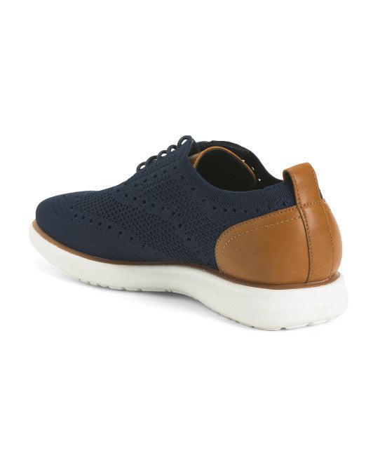 BASS Men's Knit Casual Lace Up Sneakers Size 8.5 Navy Blue Brown FREE SHIPPING