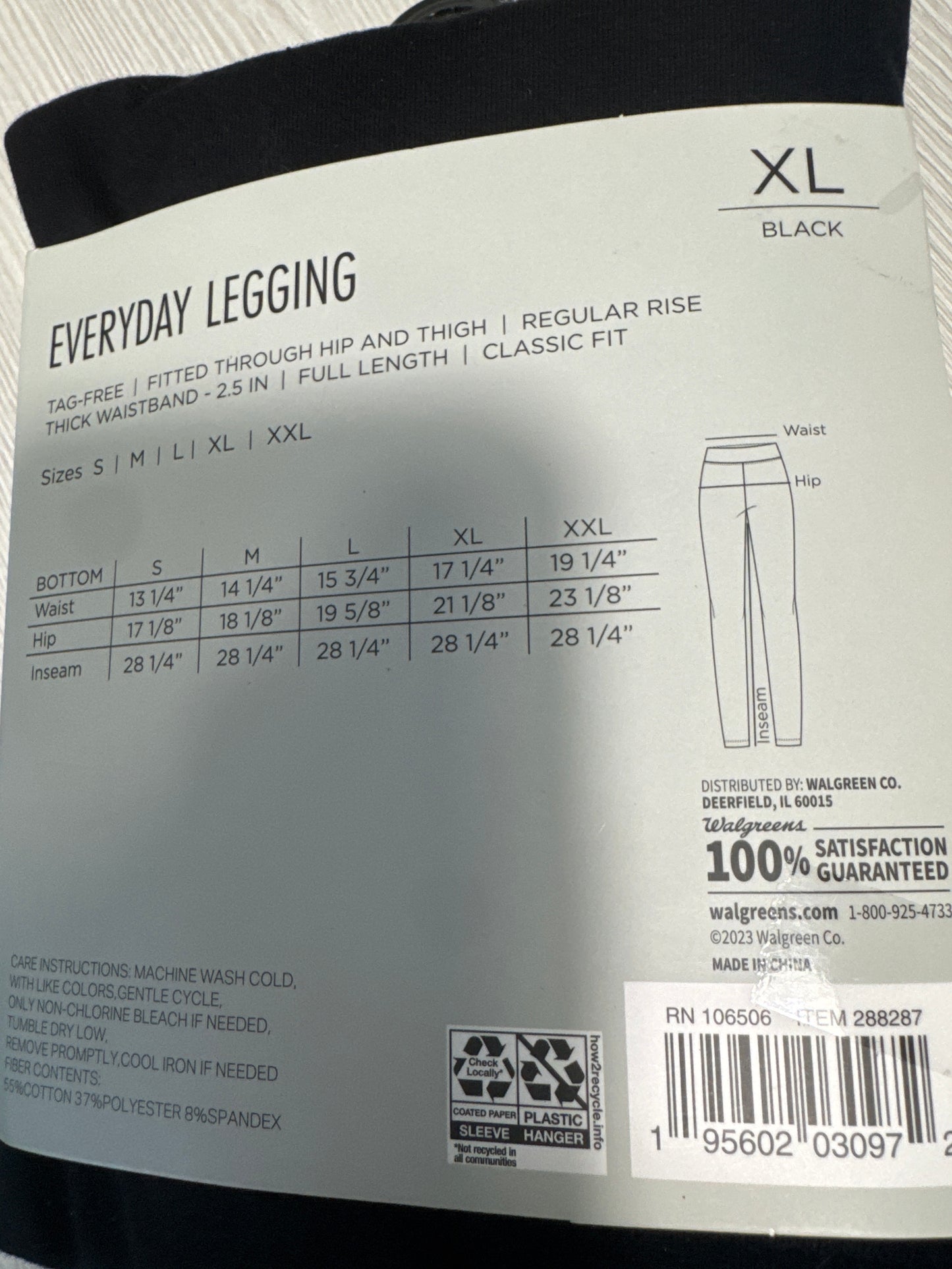 West Loop black everyday legging XL shown in packaging with tag-free, fitted design and cotton-blend comfort