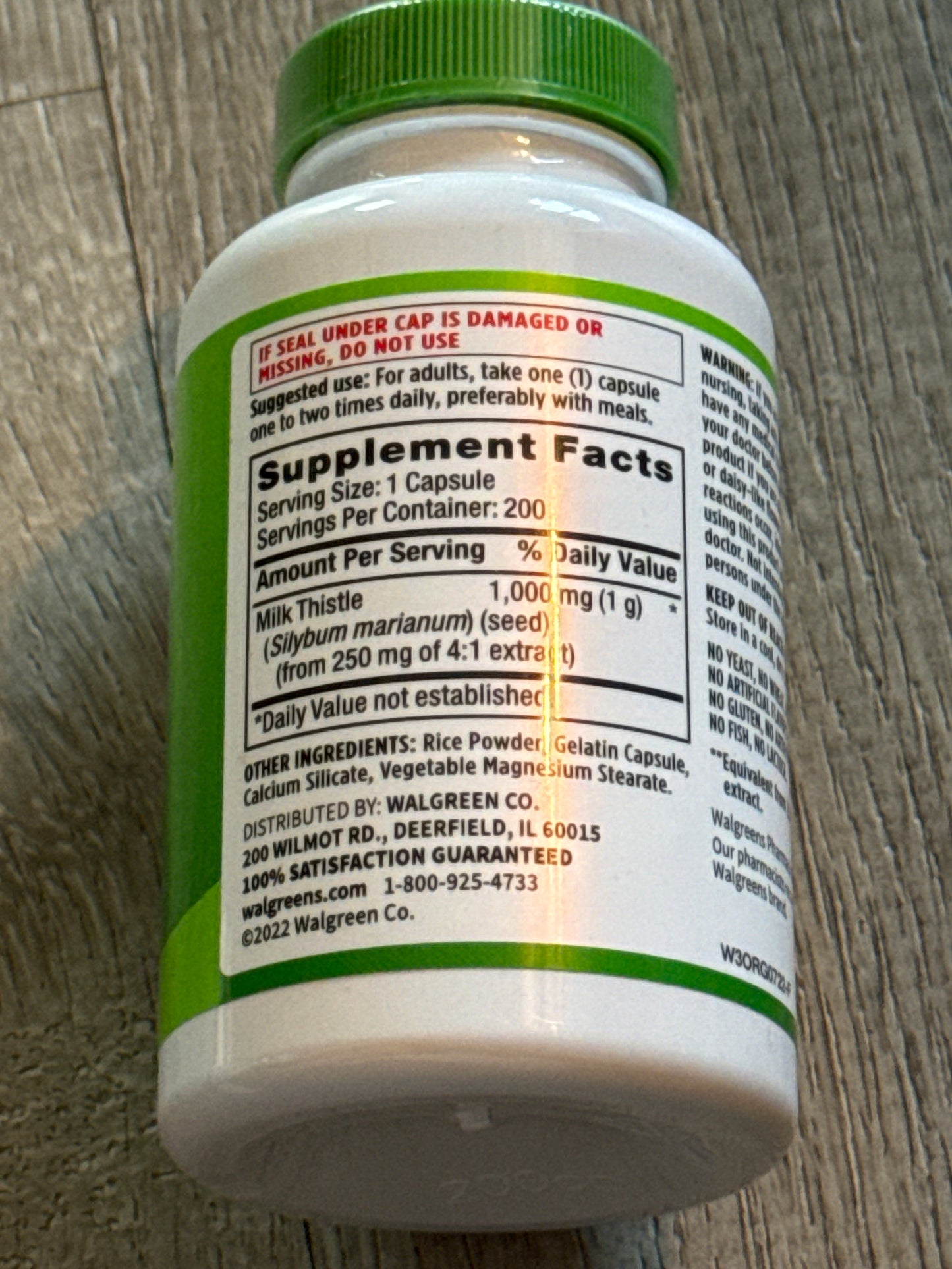 Walgreens Free+Pure Milk Thistle Extract 1000 Mg, 200 Capsules exp 04/2027