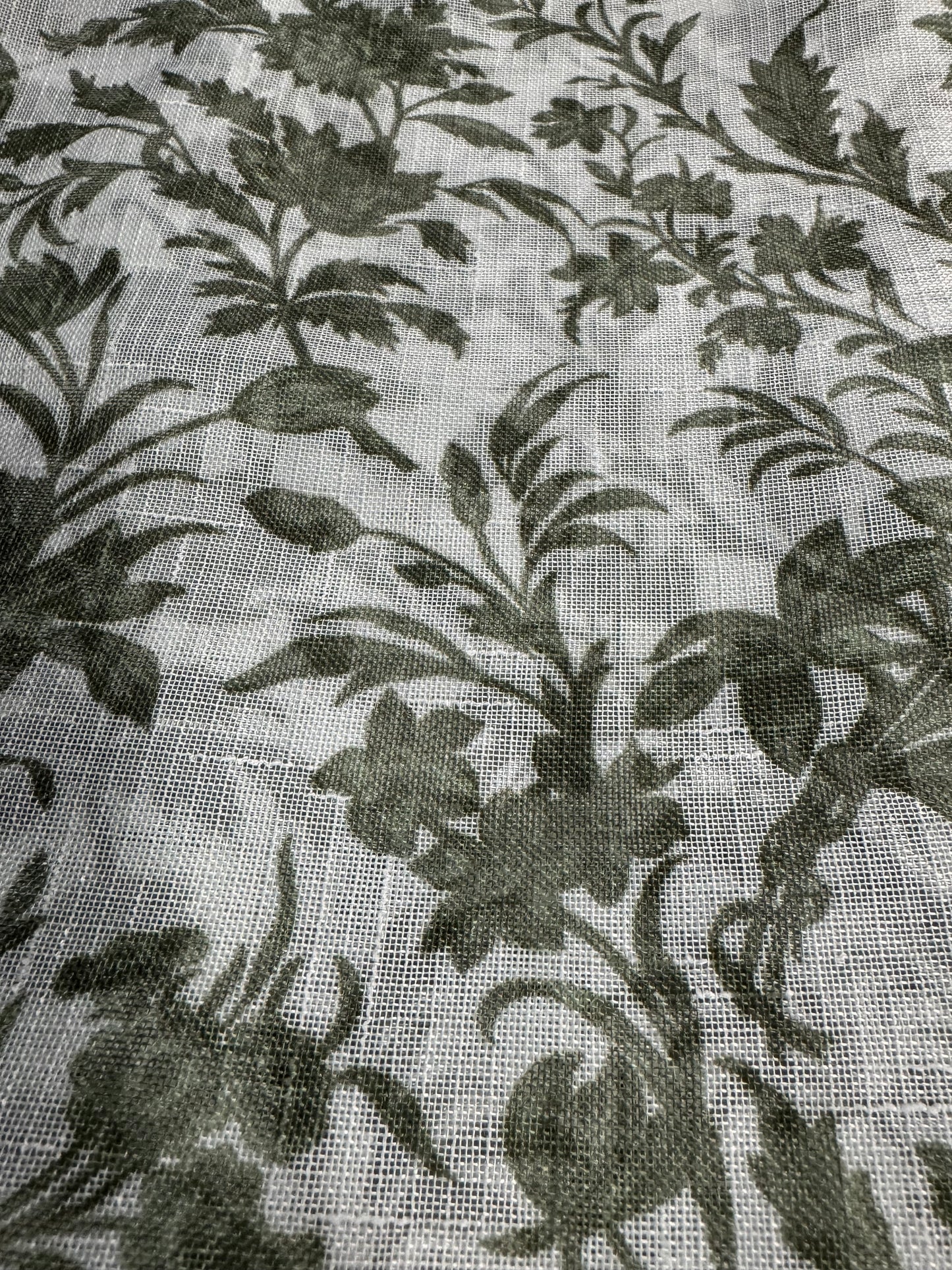 Set of 2 green floral sheer curtain panels by Laura Ashley, 38x84 with rod pocket