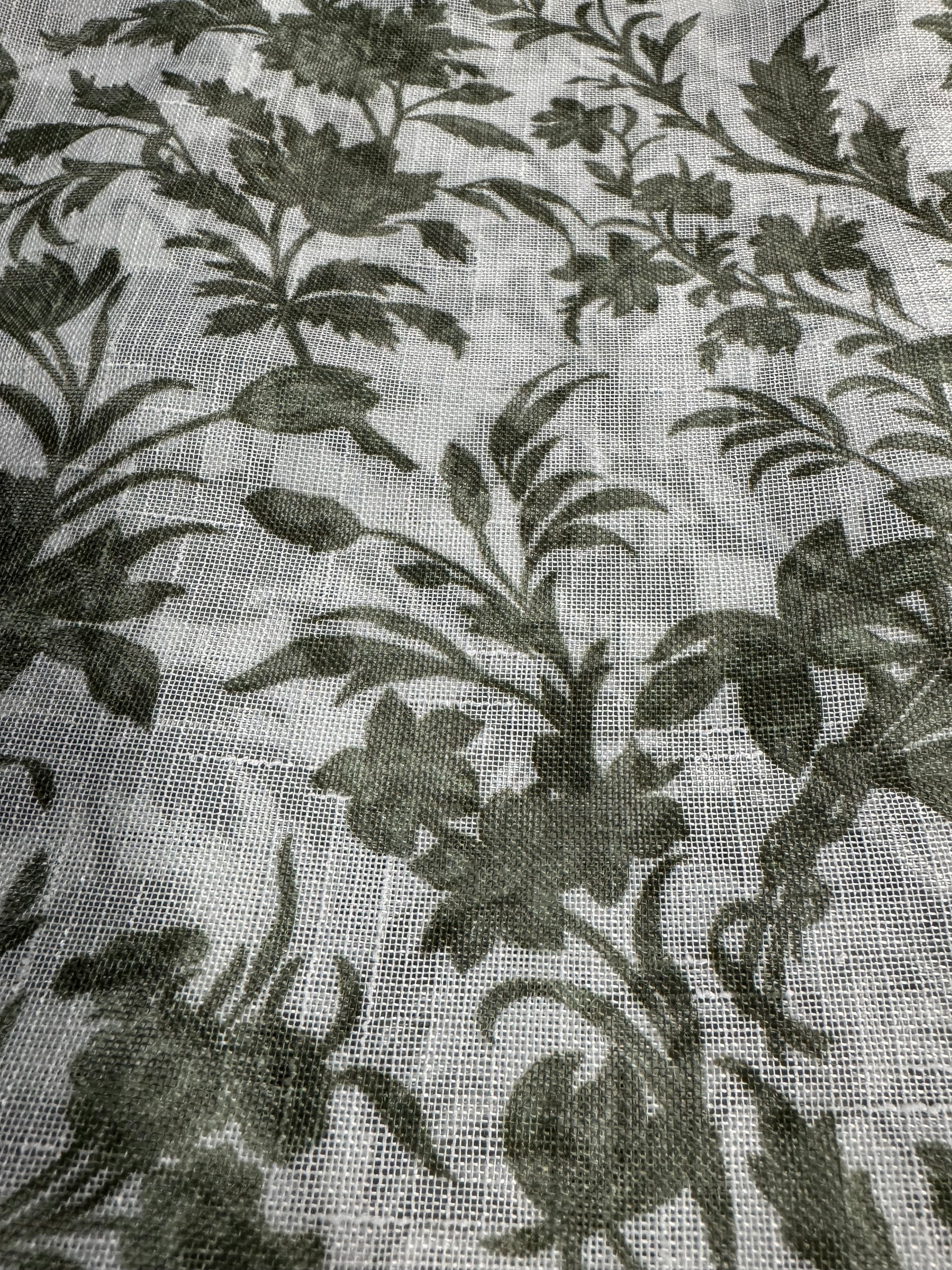 Set of 2 green floral sheer curtain panels by Laura Ashley, 38x84 with rod pocket