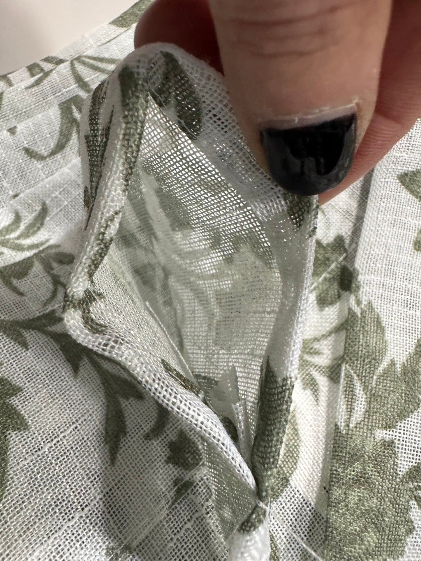Set of 2 green floral sheer curtain panels by Laura Ashley, 38x84 with rod pocket
