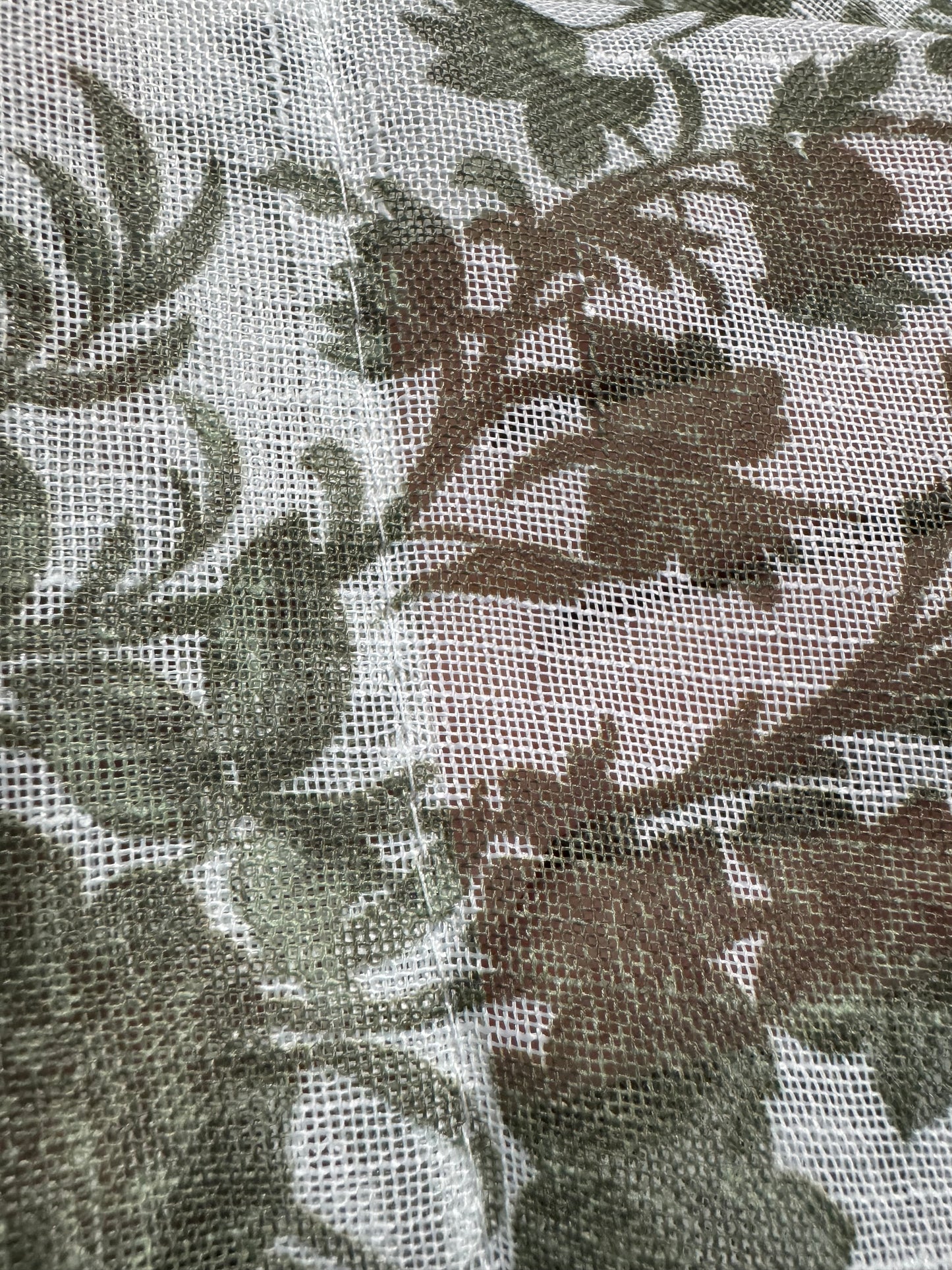 Set of 2 green floral sheer curtain panels by Laura Ashley, 38x84 with rod pocket