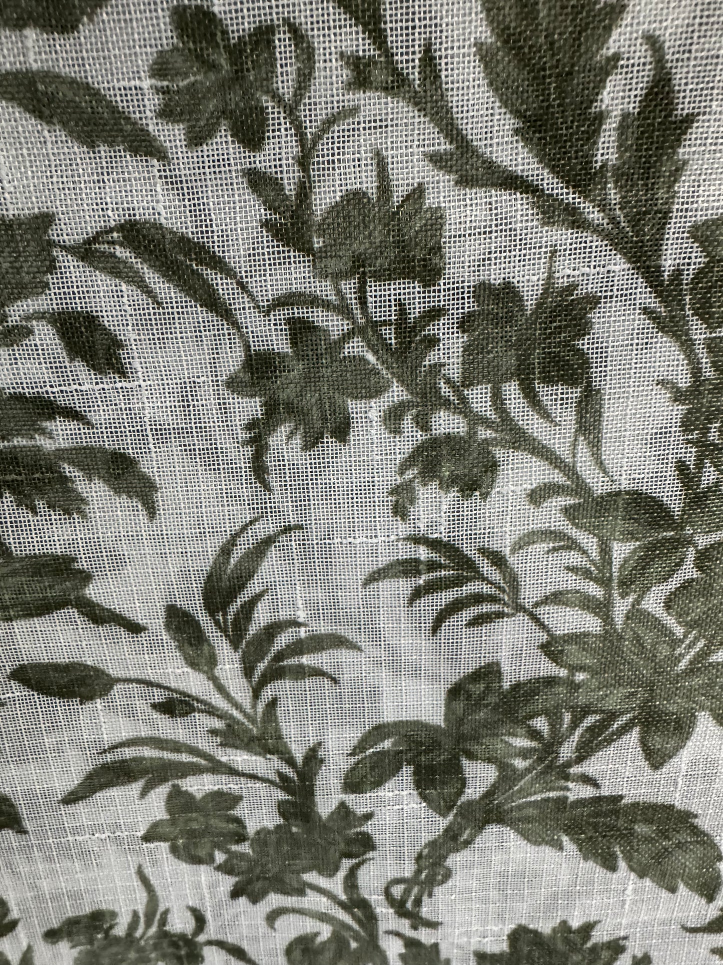 Set of 2 green floral sheer curtain panels by Laura Ashley, 38x84 with rod pocket