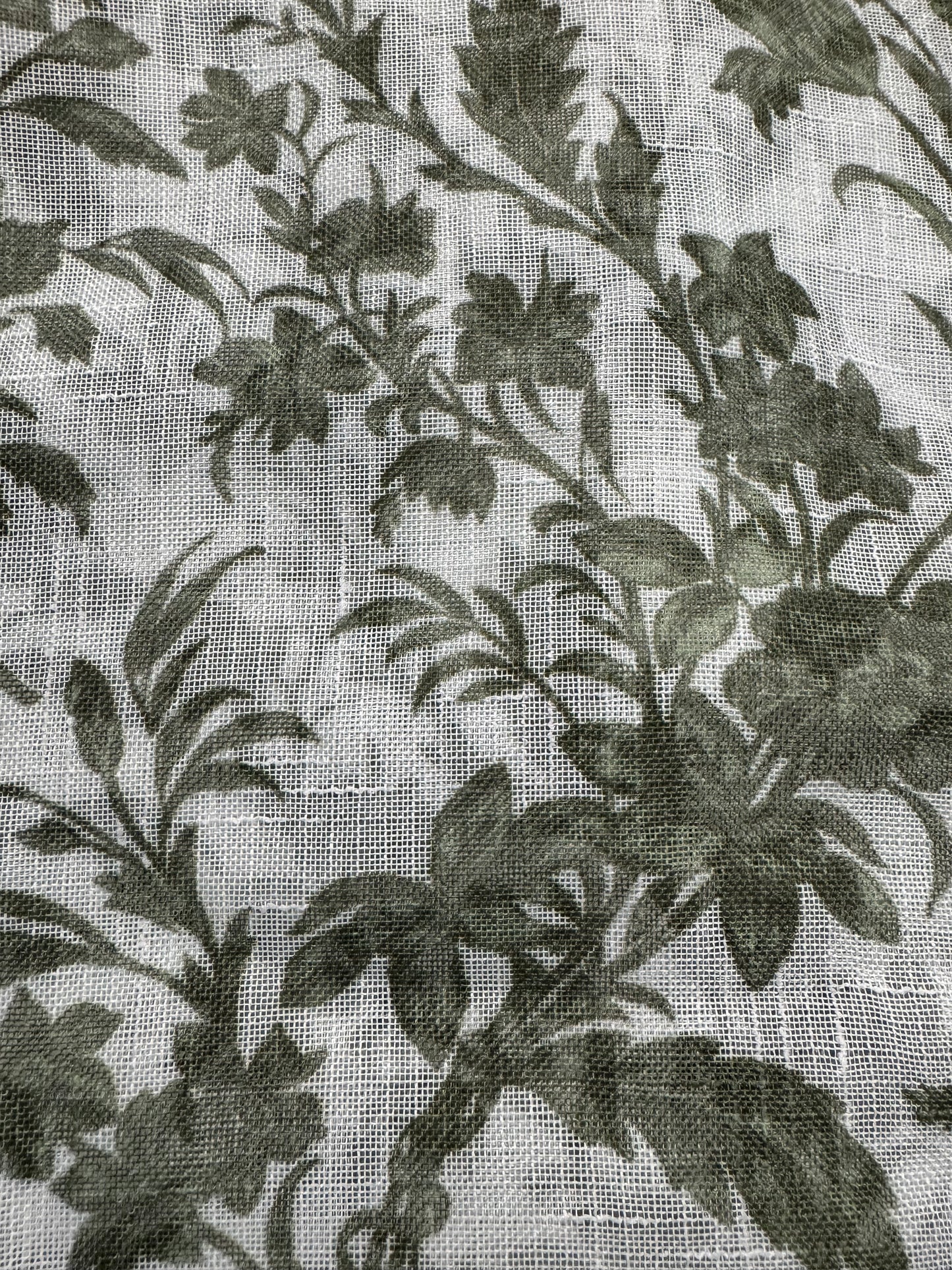 Set of 2 green floral sheer curtain panels by Laura Ashley, 38x84 with rod pocket