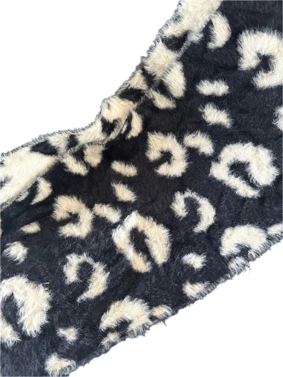 Black and cream oversized eyelash scarf with soft leopard and dalmatian print design