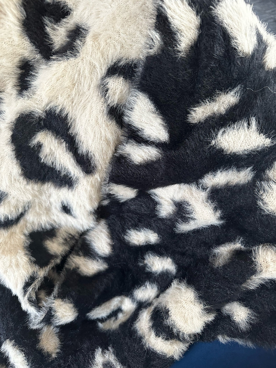 Black and cream oversized eyelash scarf with soft leopard and dalmatian print design