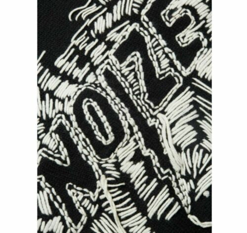 Black men’s wool-blend pullover sweater with bold Noize embroidered graphic on front, size medium