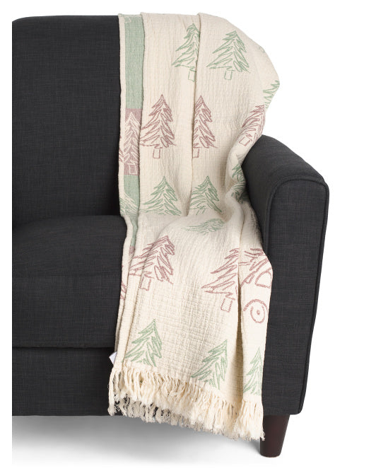 Throw Blanket Oversized Jacquard Weave Soft & Cozy with Fringe Trim | 50” x 70”