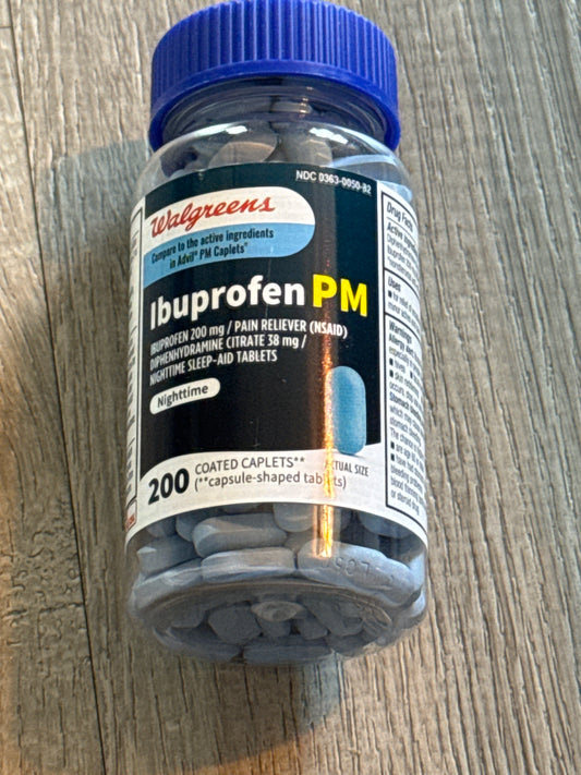 WALGREENS Ibuprofen PM 200mg  Diphenhydramine 38mg Night Time  Sleep Aid 08/2025