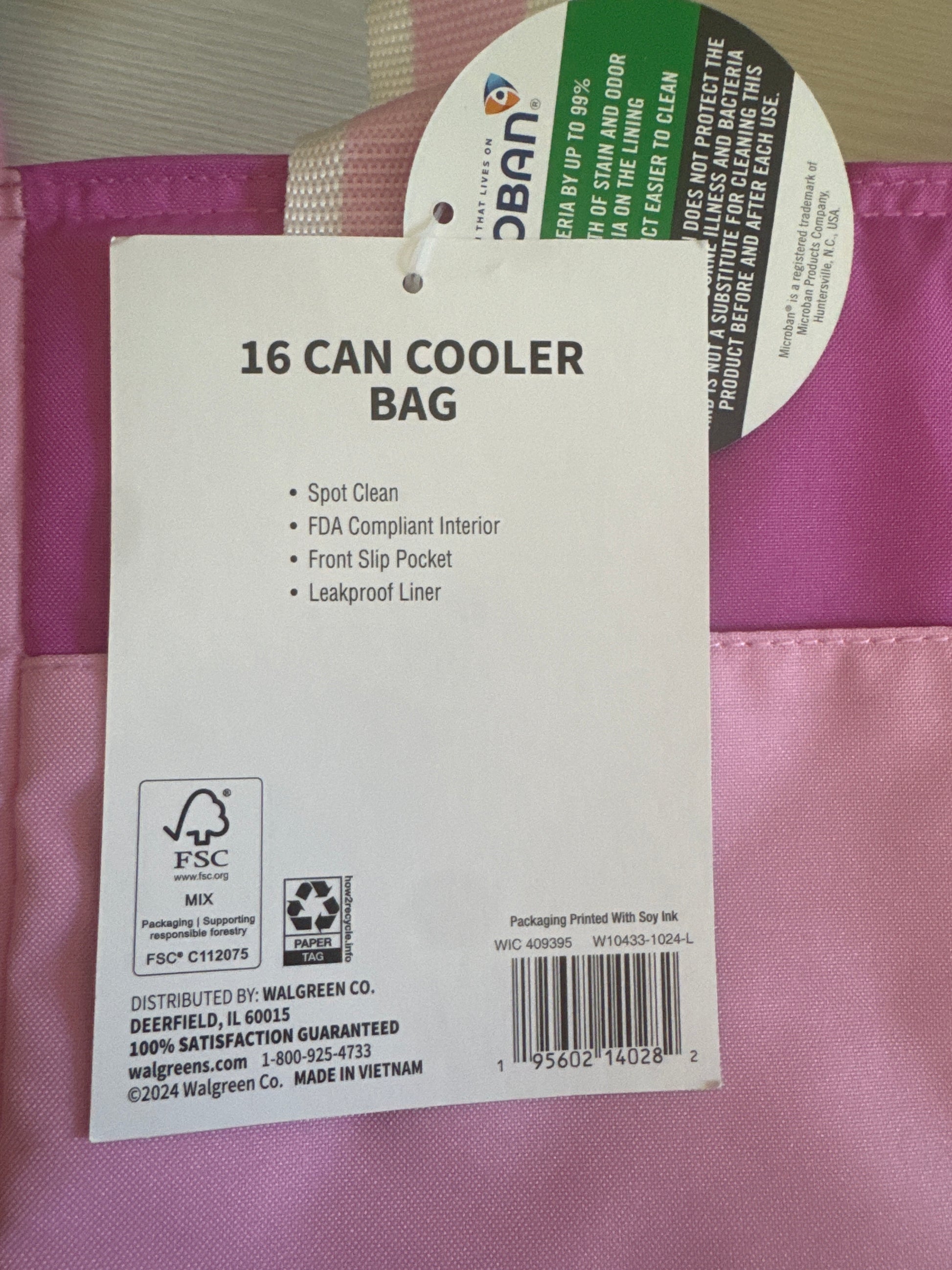 16 Can Cooler Bag with insulated lining and pink design