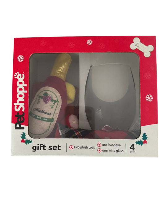 Pet Shoppe 4-piece dog gift set with plush toys, bandana, and dog bowl